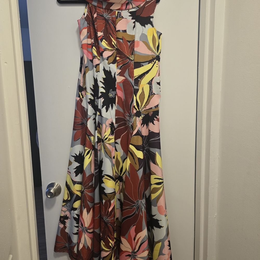 Samuel Dong Asymmetrical Dress in Red and Yellow Floral